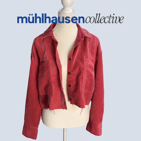 BDG Cropped Corduroy Jacket - Coral Pink - Raw Hem Utility - Picture 2 of 4